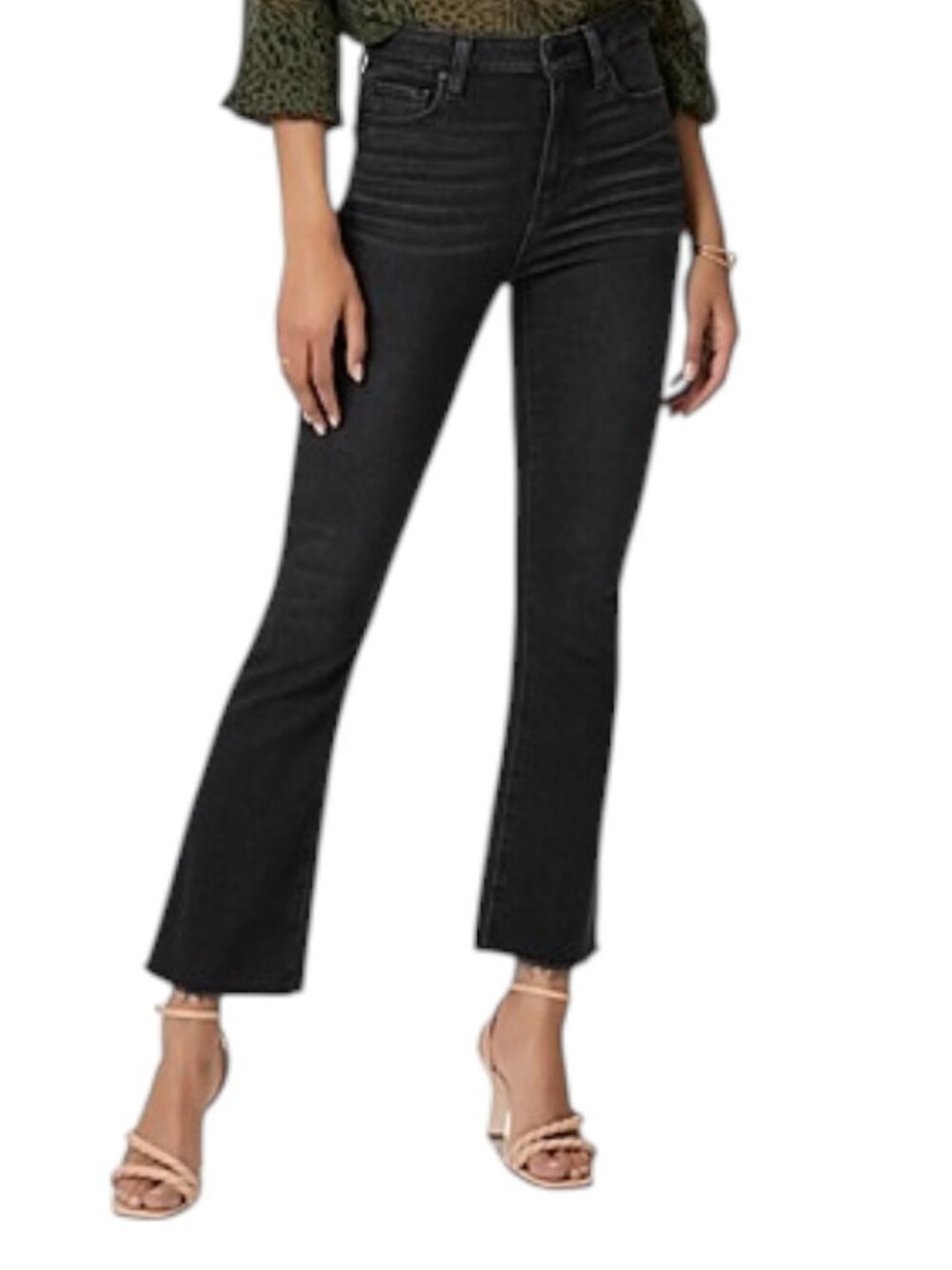 Paige Women's Size 30 Claudine Ankle Flare Raw Hem Black Lotus Jeans NEW